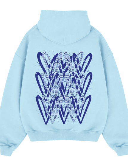 Royal Blue Zig Zag Heart Printed  Hoodie Kids