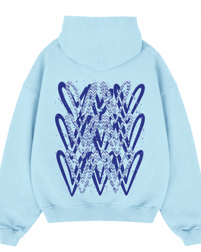 Royal Blue Zig Zag Heart Printed  Hoodie Kids