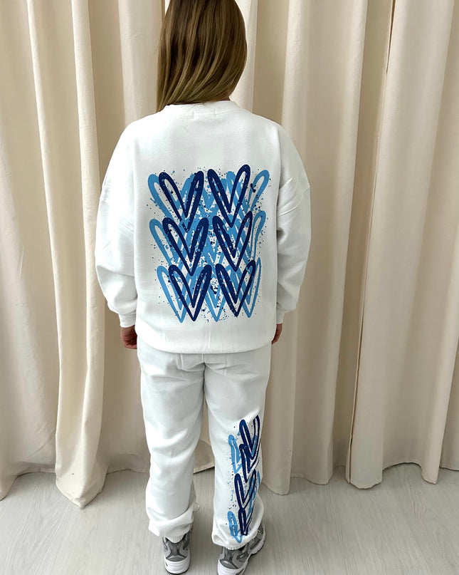 Royal Blue Heart Graffiti Sweatshirt Tracksuit White