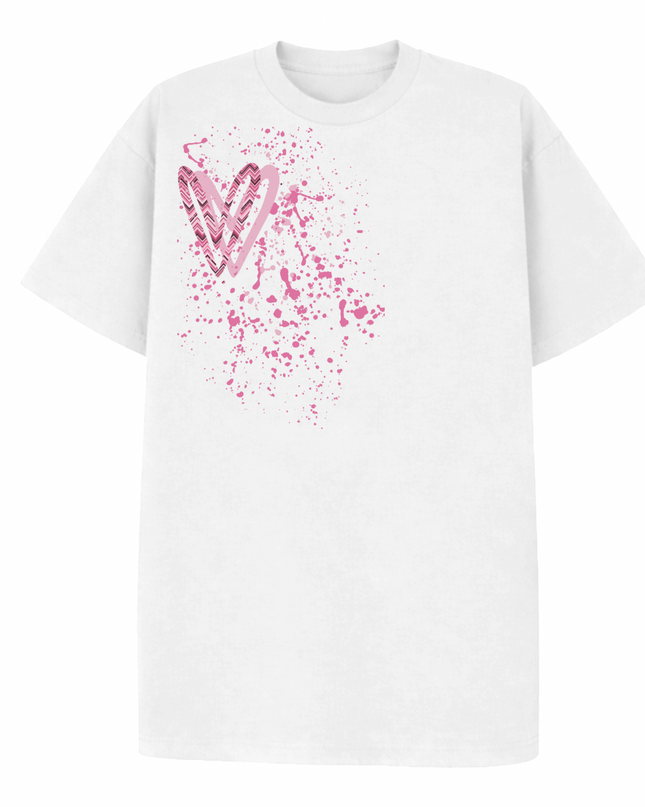 Pink Zig Zag Heart Printed T-shirt Adult