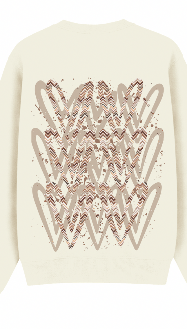 Beige Zig Zag Heart Printed Sweatshirt – image 5