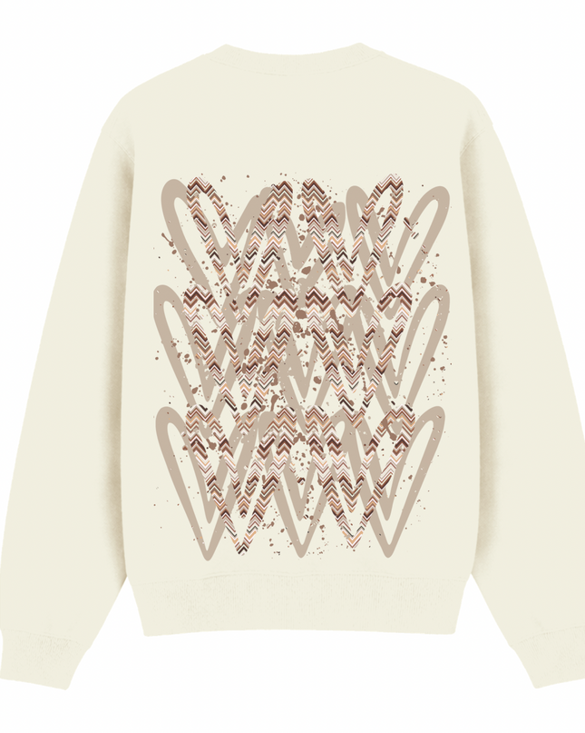 Beige Zig Zag Heart Printed Sweatshirt Kids