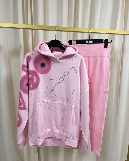 Evil Eye, Peace, Heart Spray Painted Pink Hoodie & Leggings Kids