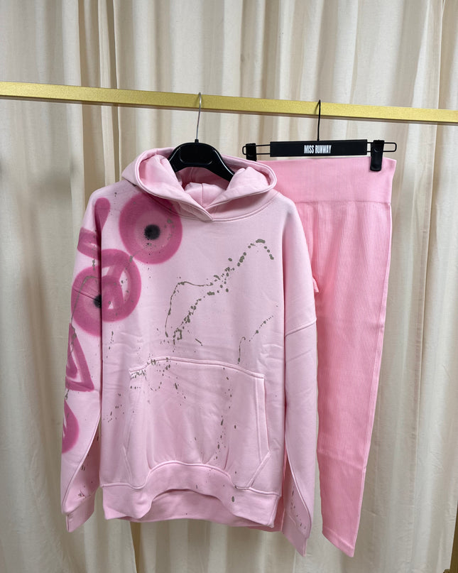 Evil Eye, Peace, Heart Pink Hoodie & Leggings Adults