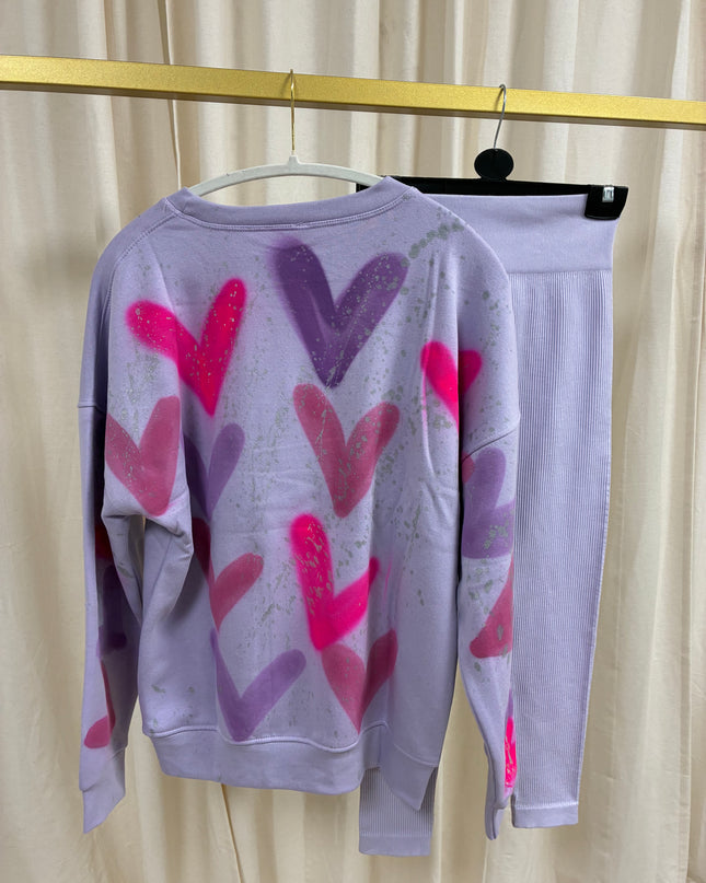 Lilac/Pink Heart Sweatshirt Legging Set Adults