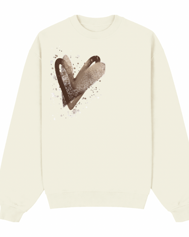 Brown Scatter Heart Printed Sweatshirt Kids