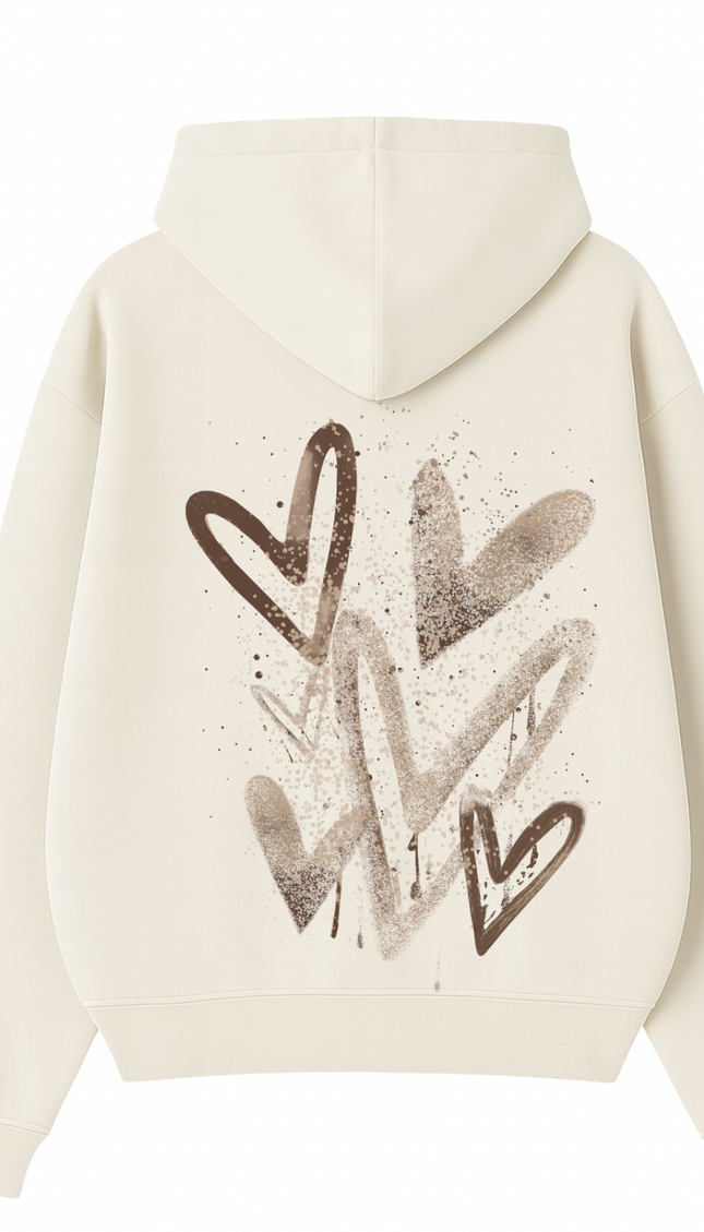 Brown Scatter graffiti heart hoodie with spray paint effect print – women's hoodie by Miss Runway