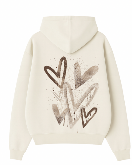 Brown Scatter Heart Printed  Hoodie Kids