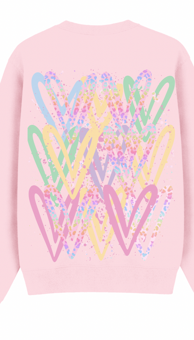 Pastel Leopard Print Heart Printed Sweatshirt – additional view