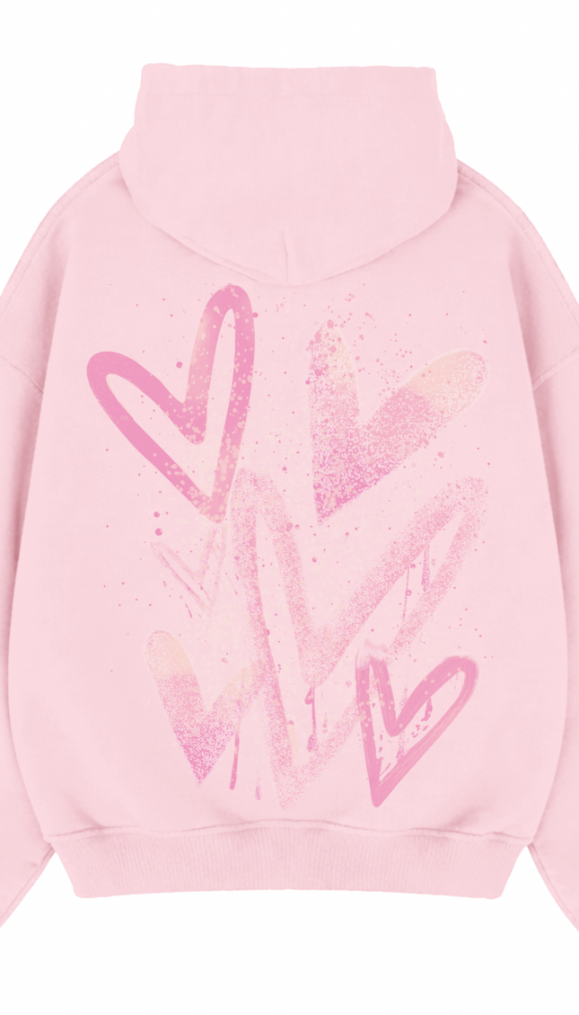 Pink Scatter graffiti heart hoodie with spray paint effect print – women's hoodie by Miss Runway