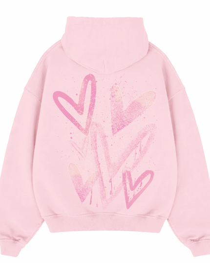Pink Scatter Heart Printed  Hoodie Kids
