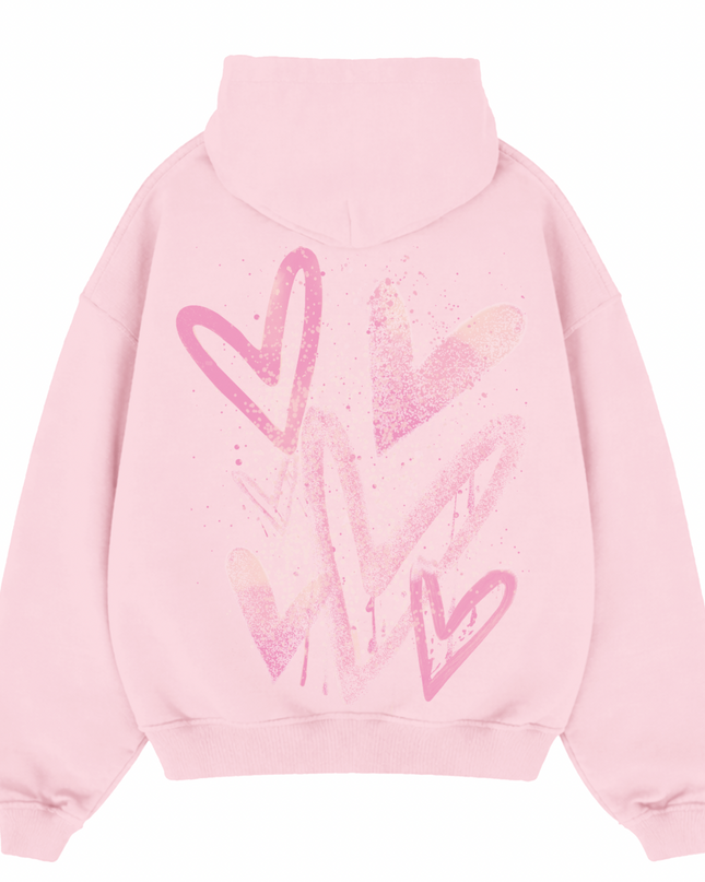 Pink Scatter Heart Printed  Hoodie Kids
