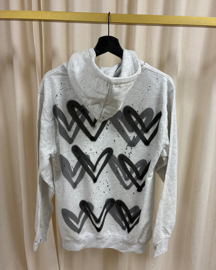Charcoal Grey Hearts Spray Painted Zip Up Ash Grey Hoodie Adults