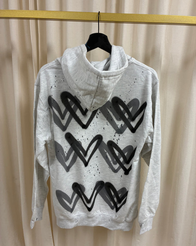 Charcoal Grey Hearts Spray Painted Zip Up Ash Grey Hoodie Adults