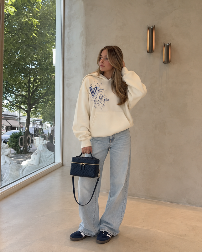Graffiti Navy Heart Hoodie Cream/Navy – kids' hoodie by Miss Runway