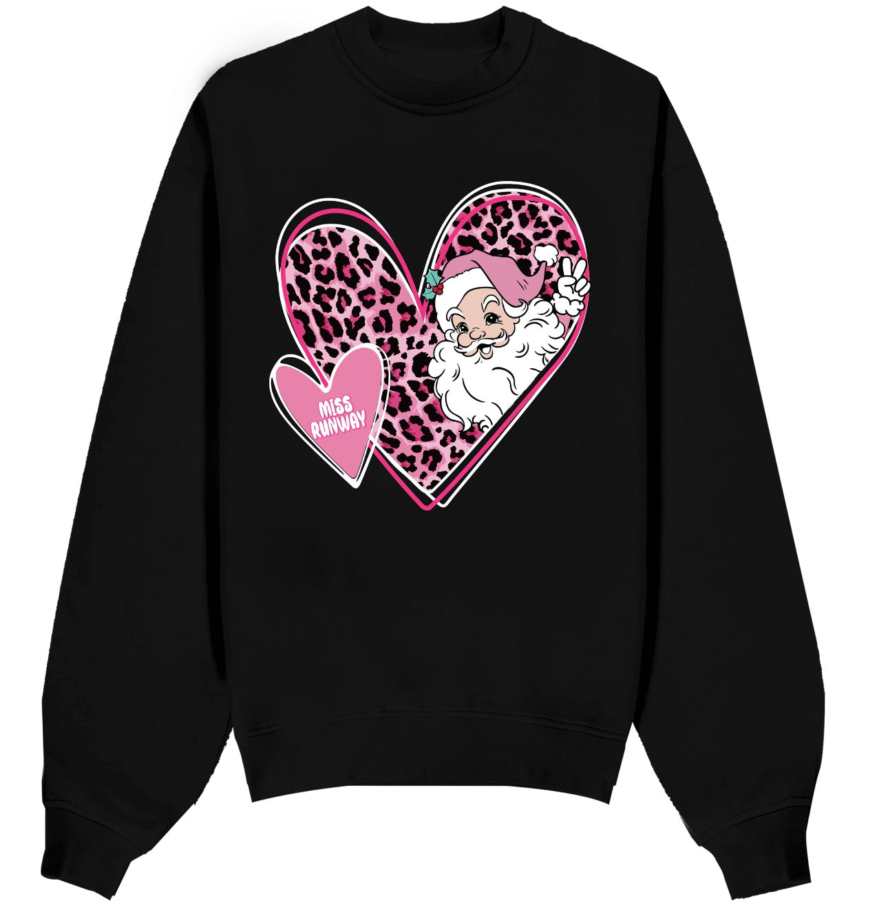 Pink Leopard Print Heart Christmas Sweatshirt Black