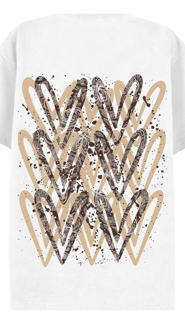Brown Paisley graffiti heart T-shirt with spray paint effect print – women's T-shirt by Miss Runway