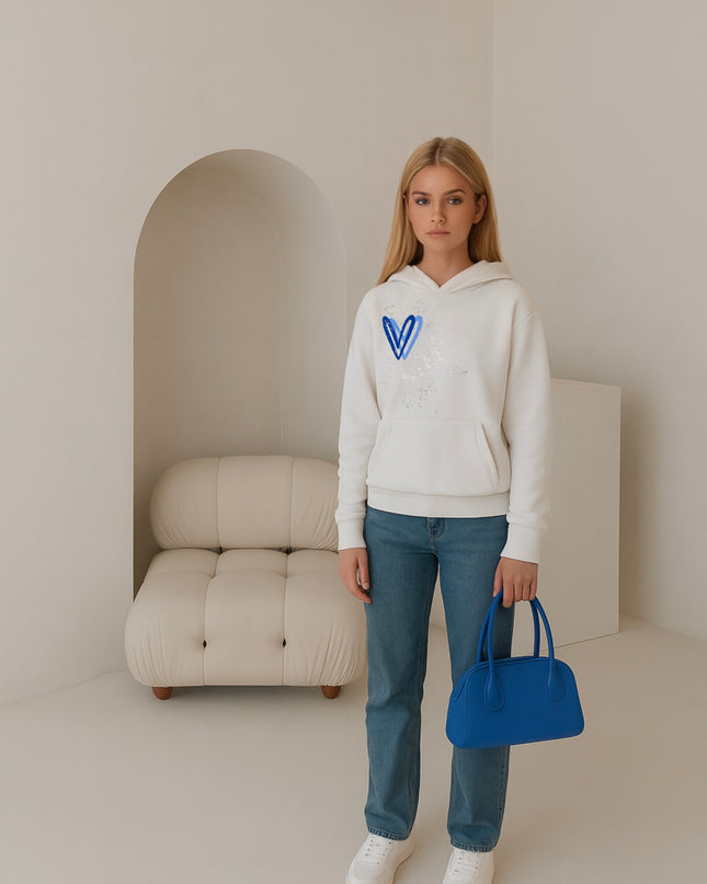 Royal Blue/Silver Heart Printed Hoodie