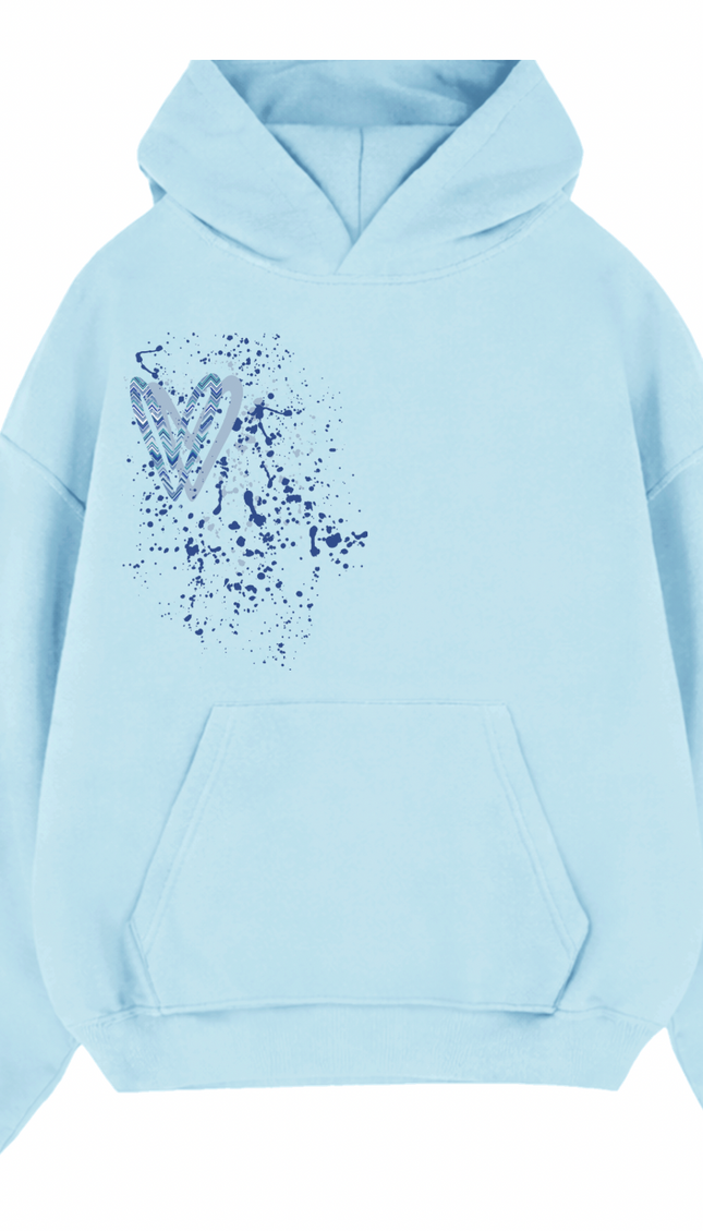 Blue Zig Zag Heart Printed Hoodie – image 10
