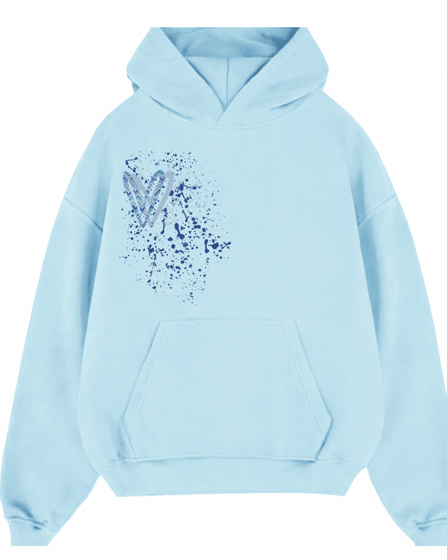 Blue Zig Zag Heart Printed  Hoodie Kids
