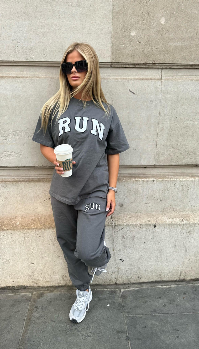 Run Appliqué 100% Cotton Sweatpants Charcoal