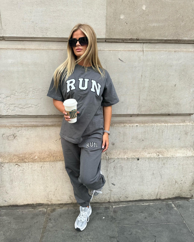 Run Appliqué 100% Cotton Sweatpants Charcoal