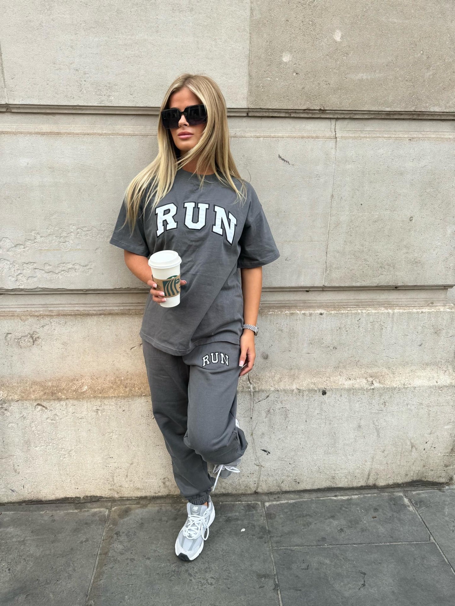 Run Appliqué 100% Cotton Sweatpants Charcoal