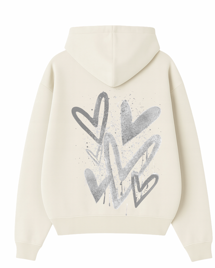 Grey Scatter Heart Printed  Hoodie Kids