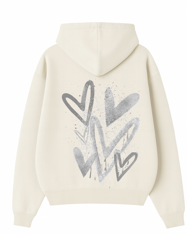 Grey Scatter Heart Printed  Hoodie Kids