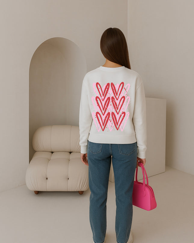 Pink/Red Heart Printed Sweatshirt