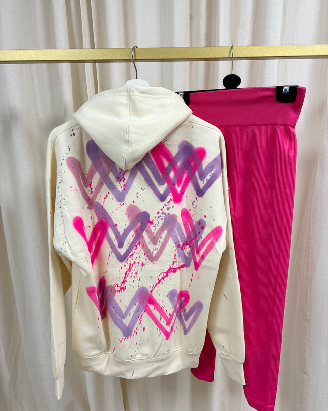 Hot Pink/Purple Heart Cream Hoodie & Leggings Adults