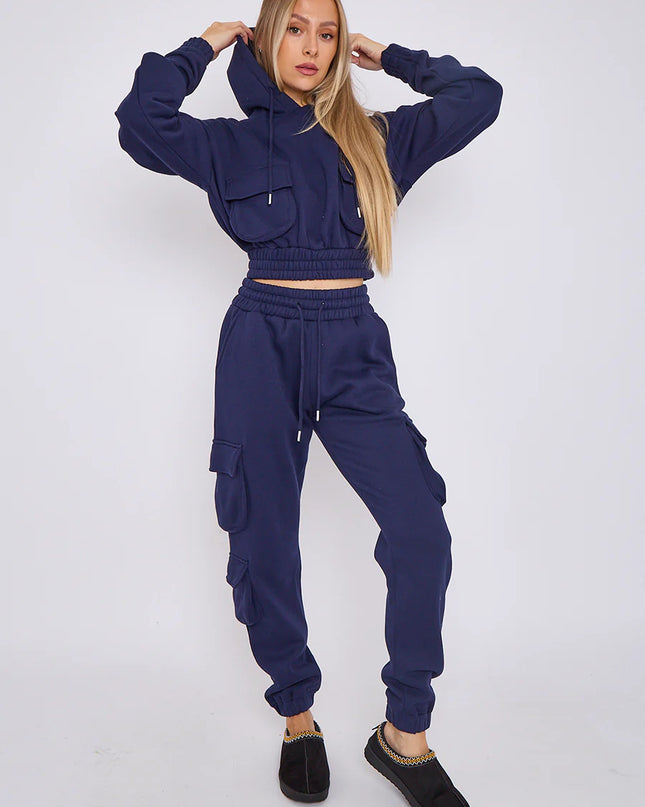 Cargo Pockets Fleece Tracksuit Navy