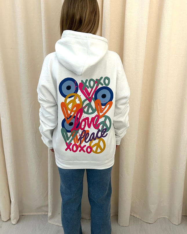 XOXO Graffiti Ruched Hoodie White