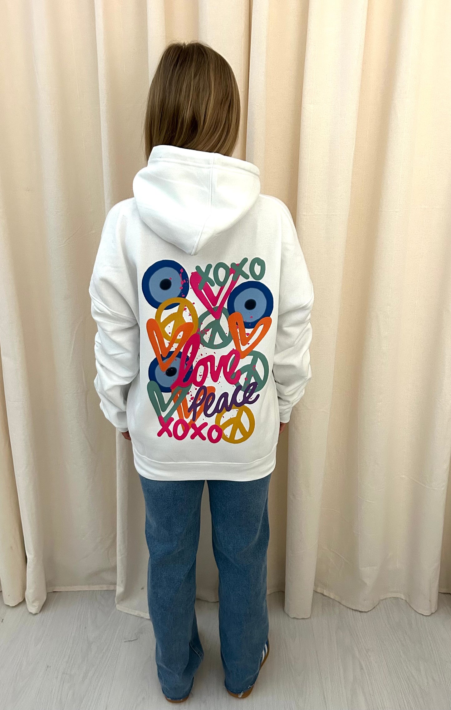 XOXO Graffiti Ruched Hoodie White