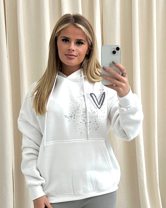 Grey Heart Printed Hoodie Adults