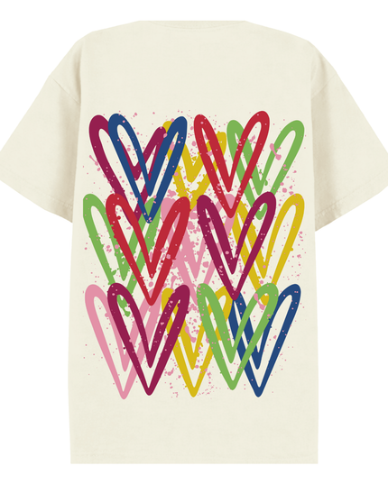 Dark Multicoloured Heart Printed T-shirt Adult
