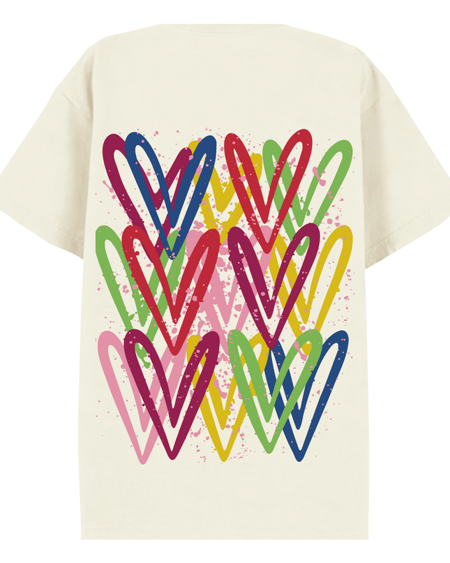 Dark Multicoloured Heart Printed T-shirt Adult
