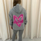 Miss Runway Pink Heart Graffiti Hoodie And Legging Set Grey