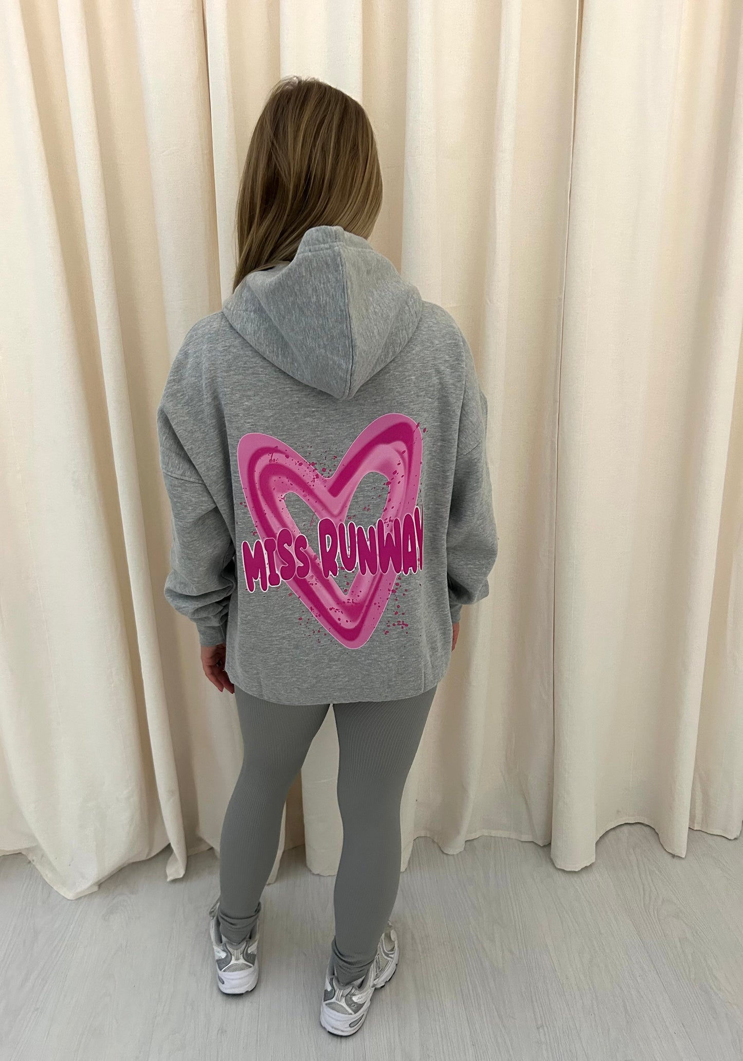 Miss Runway Pink Heart Graffiti Hoodie And Legging Set Grey