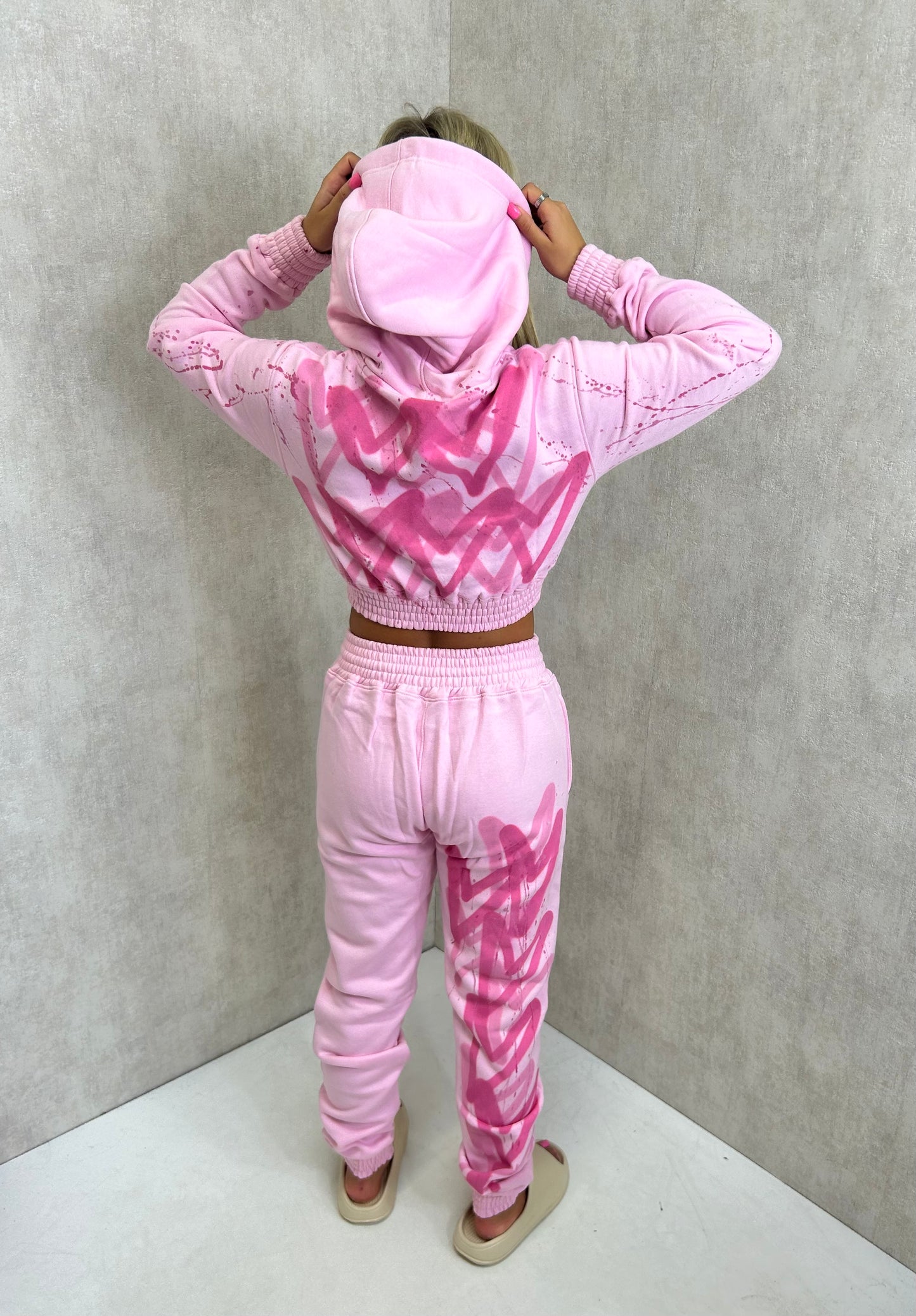 Pink Heart Cropped Hooded Tracksuit