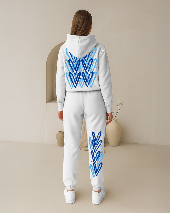 Blue Hearts Printed Hooded Tracksuit Kids