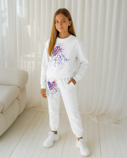 Royal Blue/Red Hearts Printed Sweatshirt Tracksuit Kids