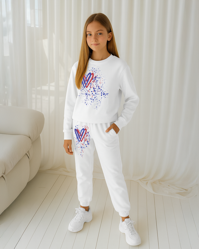 Royal Blue/Red Hearts Printed Sweatshirt Tracksuit Kids