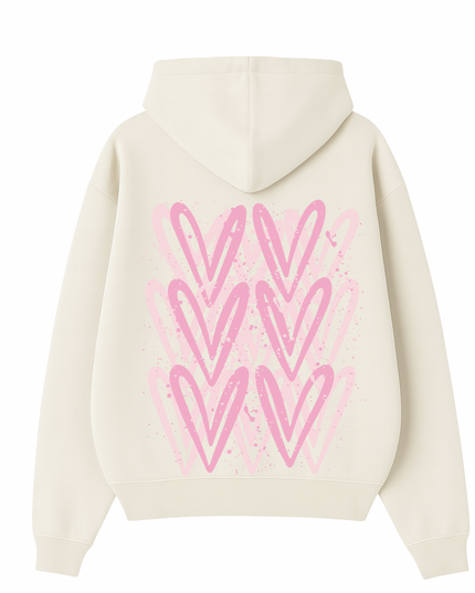 Pink Heart Printed Hoodie Adults