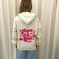 Peace & Love Graffiti Ruched Hoodie Cream