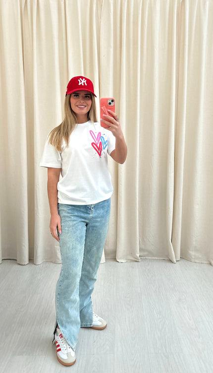 Miss Runway Multicoloured Heart Graffiti T shirt White