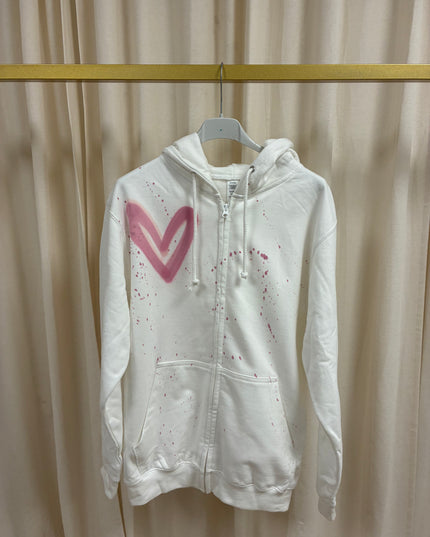 Pink Hearts Spray Painted Zip Up Hoodie Adults