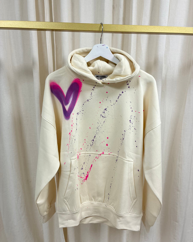 Hot Pink/Purple Heart Spray Painted Cream Hoodie Adults