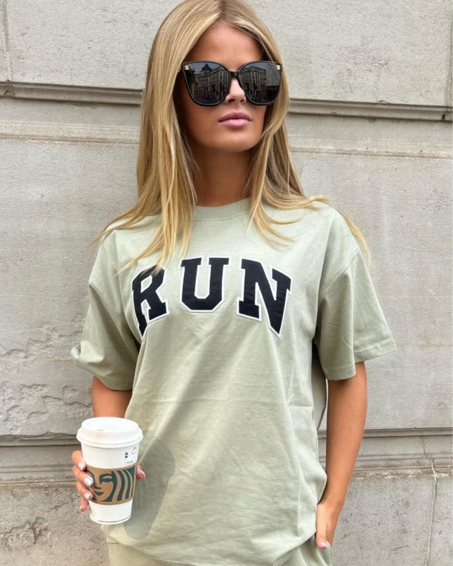 Run Appliqué 100% Cotton T-Shirt Sage Green