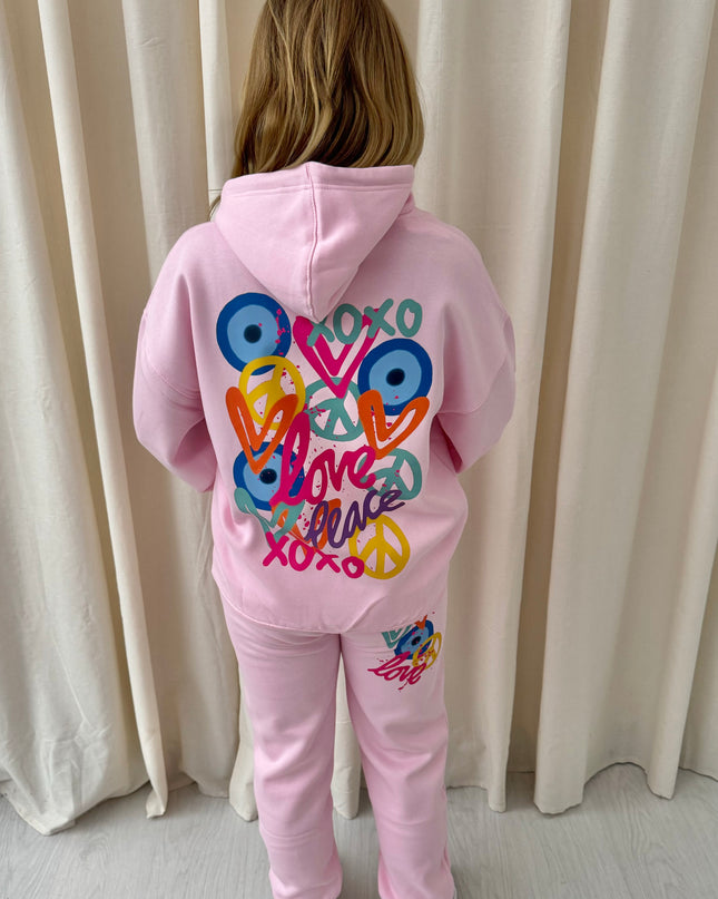 XOXO Graffiti Hooded Tracksuit Pink